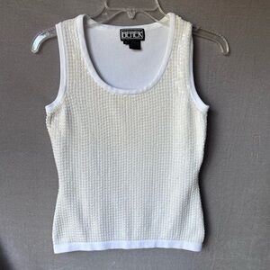 Vintage Berek by Takako Sakon Womens White Cream Sequin Embellished Tank Small